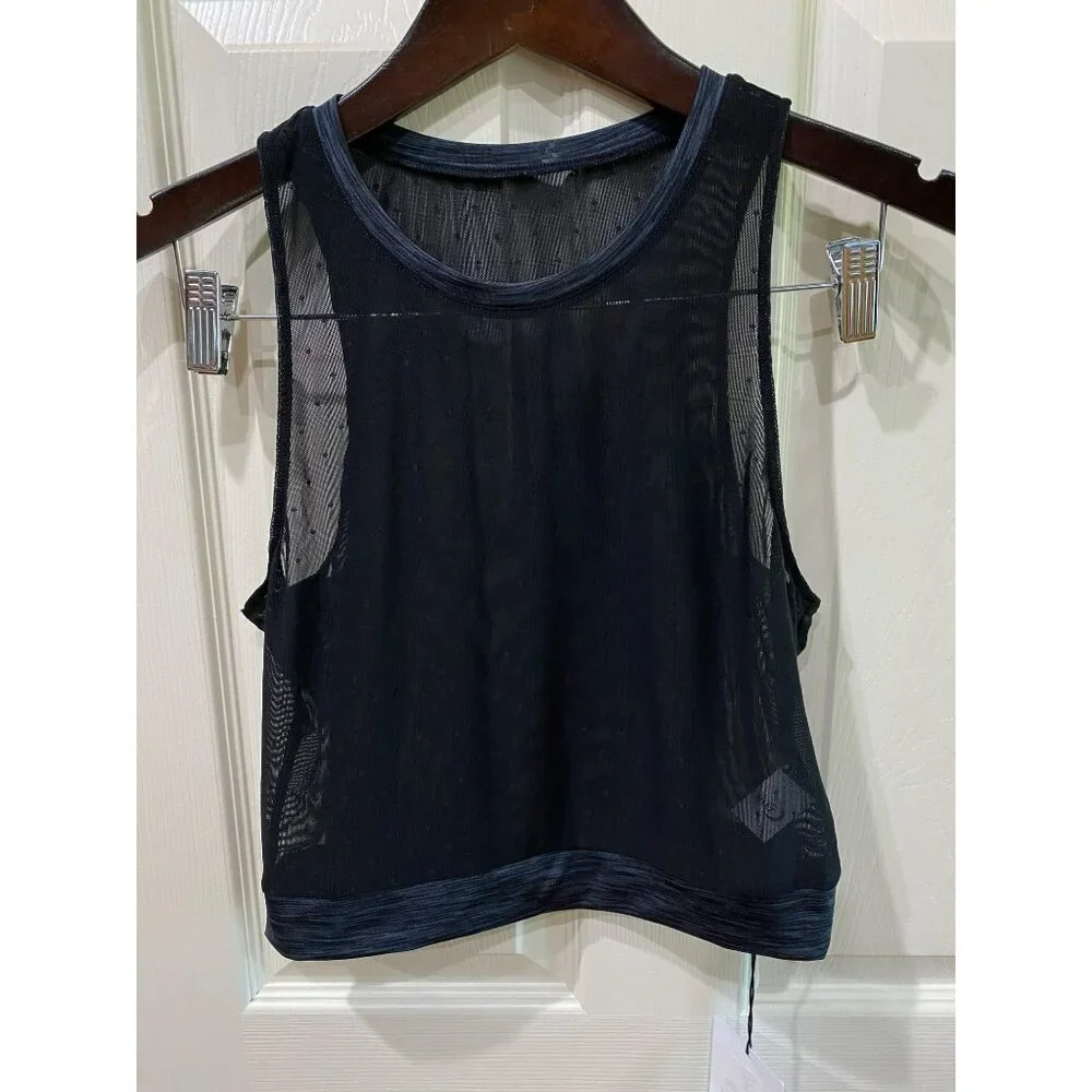 NWT ZYIA Active Women's Calm Luxe High Neck Mesh Tank Top Polka Dot Black Sz Lar - Picture 7 of 10